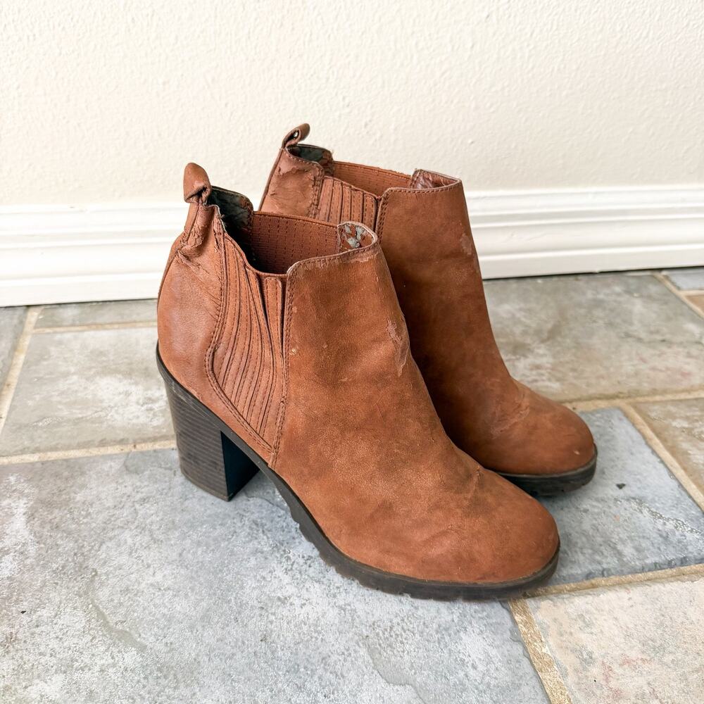 Sam & Libby Brown Chelsea Ankle Boots Womens Chunky Heel Booties 9 - Picture 4 of 7